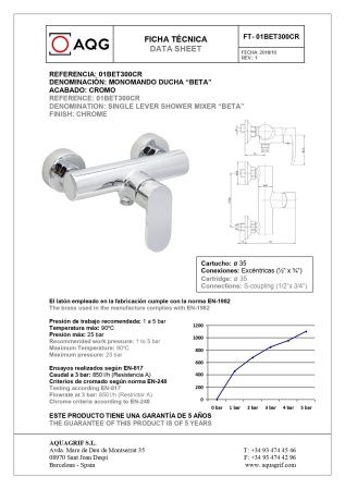AQG Beta, однорычажный смеситель для душа без набора для душа, цвет хром