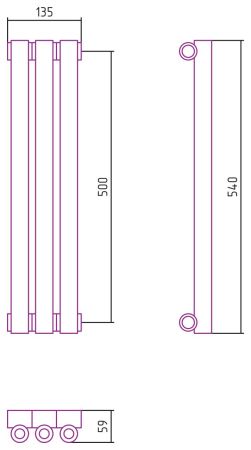 Отопительный радиатор ЭСТЕТ-0 н/ж 500х135 / 3 сек (Матовый БЕЛЫЙ), артикул 30-0331-5003