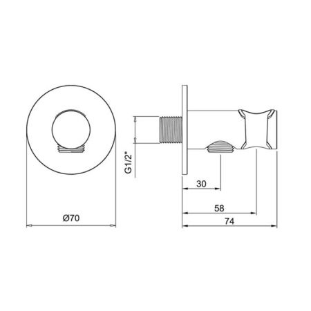 Almar ROUND Душевое подключение с держателем круглое, кругл. отражатель, Copper Brushed PVD