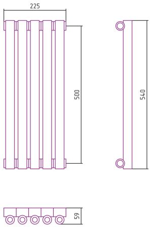 Отопительный радиатор ЭСТЕТ-0 н/ж 500х225 / 5 сек (Без покрытия), артикул 00-0331-5005