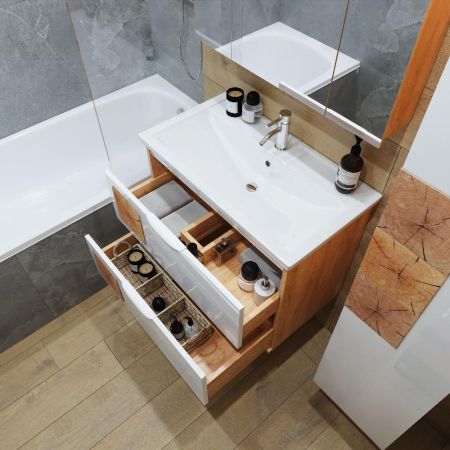 Тумба под раковину подвесная Бриклаер Форест дуб золотой/белый, 80 см, артикул 4627125416750