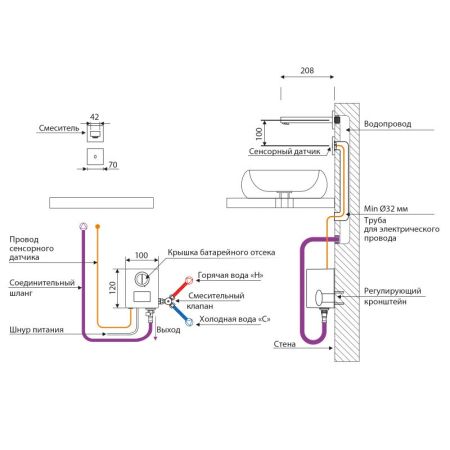 Смеситель для раковины встроенный, сенсорный Timo Selene никель (2073/13SM), артикул 2073/13SM