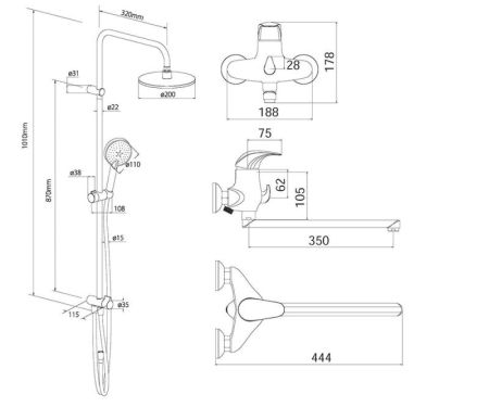 Душевая система Damixa Space 408109350 с универсальным смесителем Хром