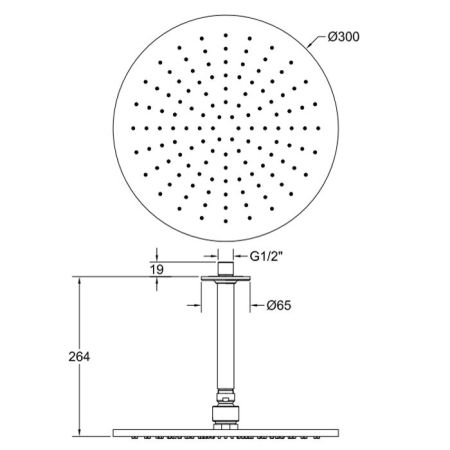 GESSI INCISO Потолочная душевая головка шарнирная на 1/2'', Ø300мм, длина изготавливается под заказ (от 105 до 1855 мм), цвет: finox, артикул 58250#149