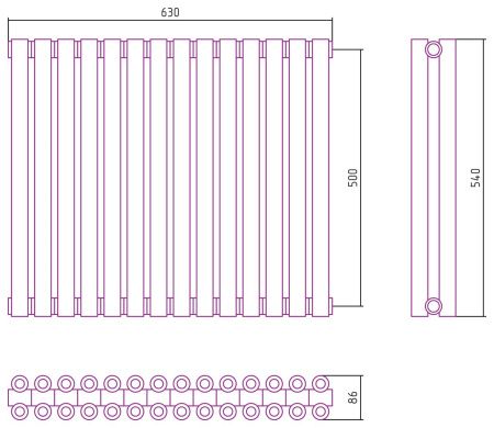 Отопительный радиатор ЭСТЕТ-00 н/ж 500х630 / 14 сек (Без покрытия)