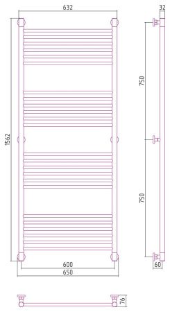 Полотенцесушитель водяной "Богема+" прямая 1500х600 (САТИН)
