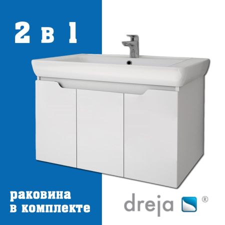Тумба с раковиной подвесная Dreja Q(D) 80 см, белый, артикул 99-1003-com