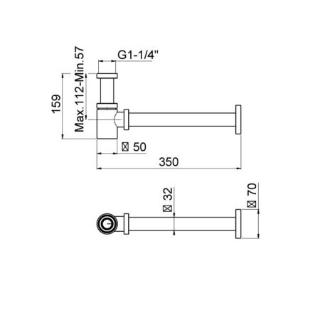 Сифон, Carimali, Универсальный, для раковин, размер ввод/отвод-1 1/4", материал-латунь, цвет-хром, артикул 70400-CR