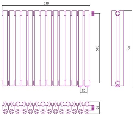 Отопительный радиатор ЭСТЕТ-00 н/ж EU50 500х630 / 14 сек (САТИН), артикул 071-0322-5014