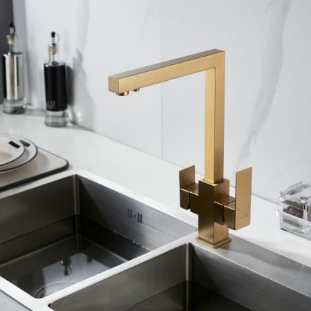 Смеситель для кухни с подключением фильтра Shevanik S148G, золотой сатин, артикул S148G