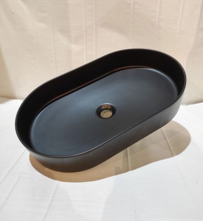 White Ceramic Blade, накладная овальная раковина 60x36x12h см, цвет черный матовый, артикул W052705