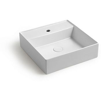 White Ceramic Like, накладная/подвесная прямоугольная раковина с отверстием п/с 46x46x13h см, цвет белый глянцевый
