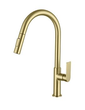 AQG Alpha, смеситель для кухни с закругленным поворотным 2х режинным  изливом, цвет матовое золото (PVD)