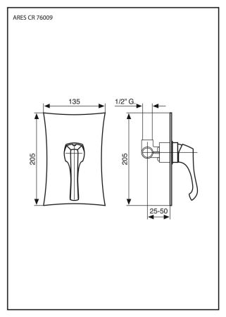 Внутристенный смеситель Ares, цвет зачищенный никель, артикул 76009NS