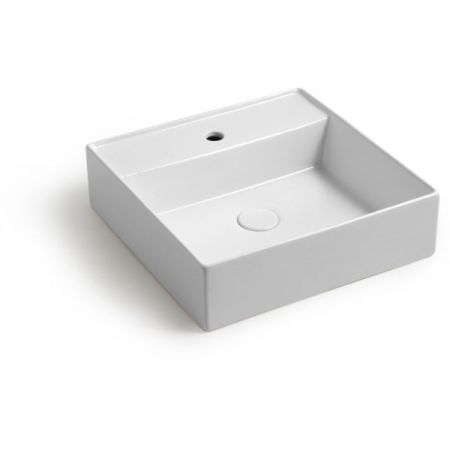 White Ceramic Like, накладная/подвесная прямоугольная раковина с отверстием п/с 46x46x13h см, цвет белый глянцевый, артикул W090701
