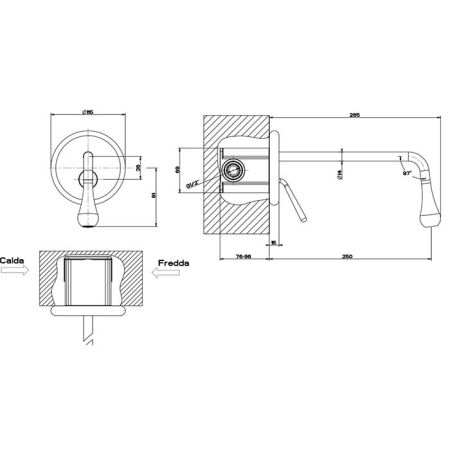 Gessi Goccia Встраиваемый однорычажный смеситель для раковины, излив 250мм(внешние части), цвет: черный
