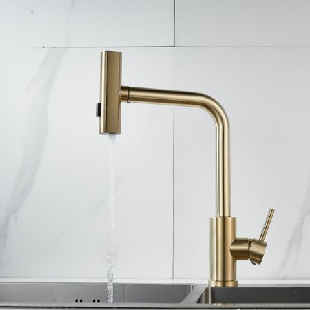 Смеситель для кухни с мультифункциональным изливом Raffine F203G, золотой сатин