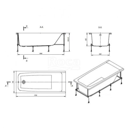 Ванна ROCA ELBA (170*75) 248507000 (белый, перелив стандарт.), шт, артикул 248507000