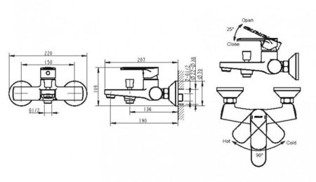 Смеситель для ванны Bravat Louise F6191183CP-01-RUS, хром, артикул F6191183CP-01-RUS