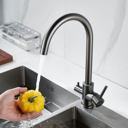 Смеситель для кухни с подключением фильтра воды Raffine F108T, оружейная сталь