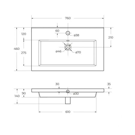 Керамическая раковина CZR-8070-75, 760x460x140, артикул CZR-8070-75