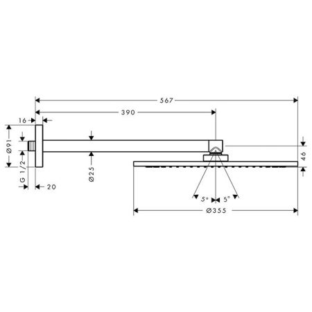 AX  Верхний душ, Ø 350мм, 1jet, с  держателем 390мм, настенный монтаж, ½’, цвет: шлифованное золото, артикул 26034250