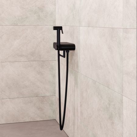 Смеситель с полочкой и держателем туалетной бумаги, с гигиеническим душем - RGW SP-222B, черный, артикул 581408222-04