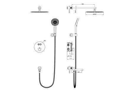 Душевая система с термостатом встраиваемая WONZON & WOGHAND STICK, Хром (WW-88929010-CR), артикул WW-88929010-CR