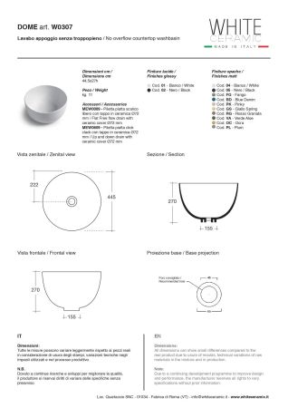 White Ceramic Dome, накладная круглая раковина Ø44,5x27h см, цвет кофейный матовый, артикул W0307CF
