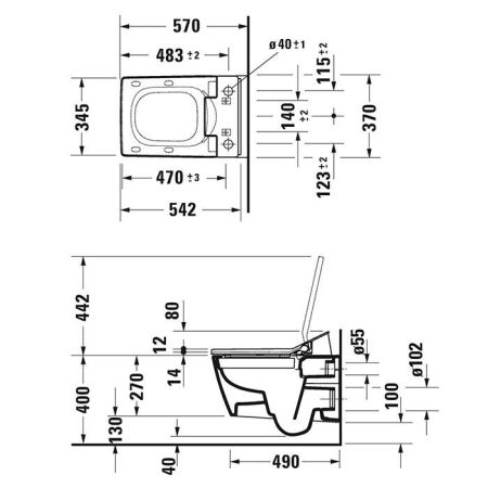 Duravit Viu Унитаз подвесной 370x570мм, rimless, sensowash для #611600, с крепление Durafix, цвет: белый, артикул 2511590000