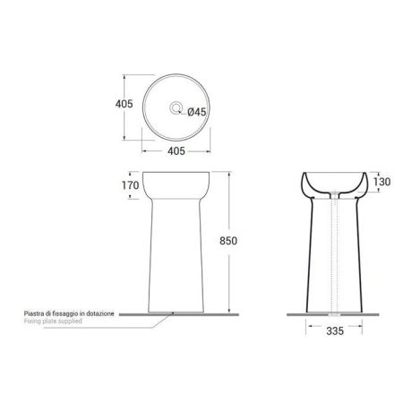 AZZURRA GRAAL  Раковина напольная d40 h85 см, слив в пол, цвет белый