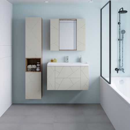 Тумба под раковину подвесная Бриклаер КРИСТАЛЛ латте, 90 см, артикул 4627125416958