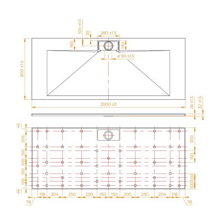 Душевой поддон прямоугольный RGW TKS-Gr Серый (800x2000)