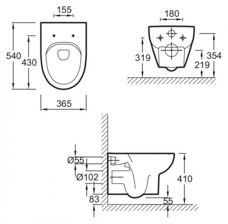 E4570-00 унитаз ODEON UP подвесной без ободка (бел), артикул E4570-00