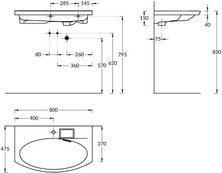 Раковина RIVA мебельная с крепежом 80, белая глянцевая, артикул RV.wb.80