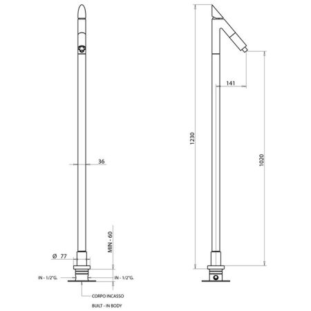 Bongio Mini One Смеситель напольный, h1230 мм, цвет золото