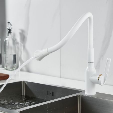 Смеситель для кухни с гибким изливом Raffine F303C-1, белый