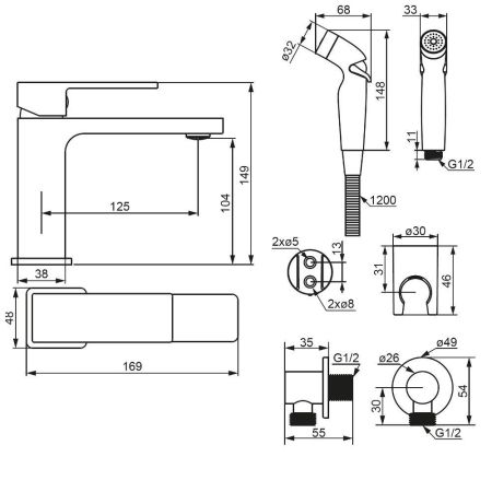 530300300 Gala смеситель для умывальника с гигиеническим душем, черный матовый