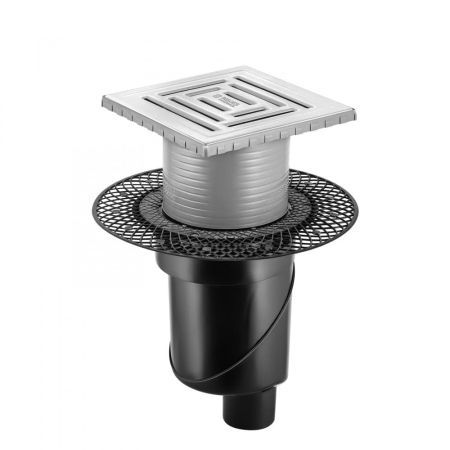 Трап BERGES водосток PLATZ Uno 150х150, матовый хром, S-сифон D50/105 H50 вертикальный, артикул 090070