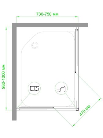 Душевой уголок RB HPD-T-BL 75х100х185 (прозрачное), артикул RB1075HPD-T-BL