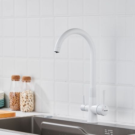 Смеситель для кухни с подключением фильтра Shevanik S428C, белый, артикул S428C
