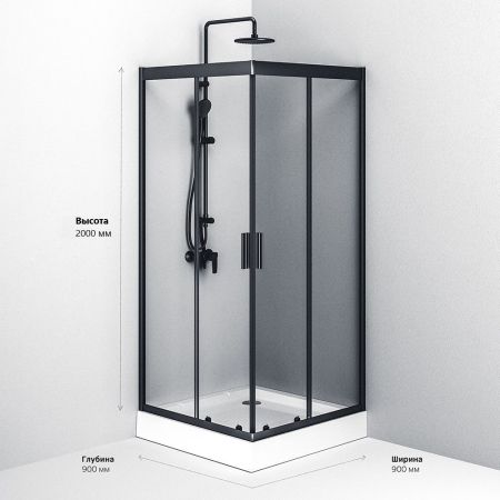 W90G-403-090BT Душевое ограждение Gem Square Slide 90x90 стекло прозрачное, профиль черный матовый,, артикул W90G-403-090BT