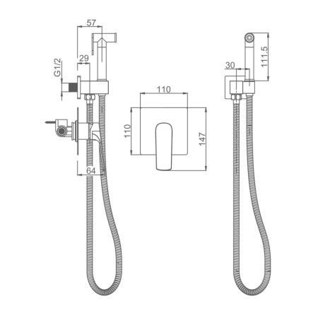 Гигиенический душ со смесителем Splenka S30.53.09, графит, артикул S30.53.09