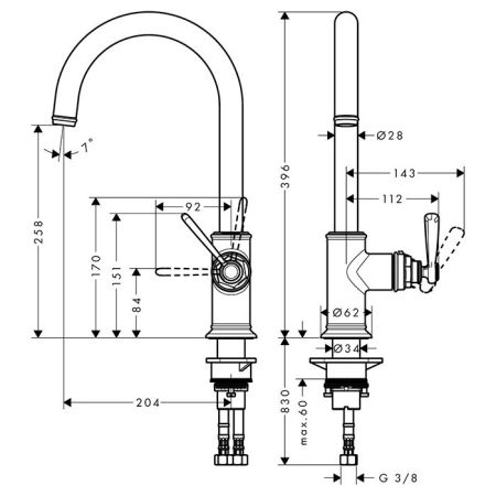 AX Montreux Смеситель для кухни однорычажный , цвет полированный черный хром, артикул 16580330