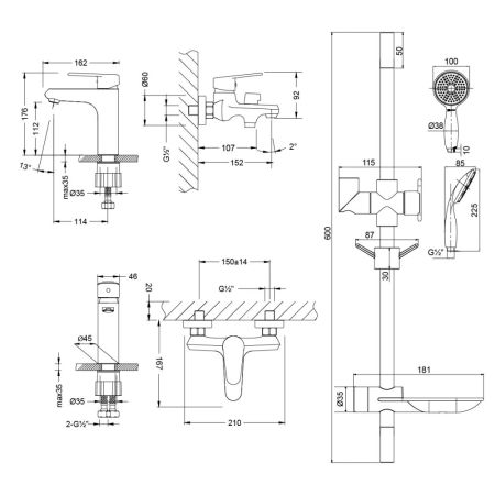 Комплект смесителей Lemark "3 в 1" Point (LM0380C), артикул LM0380C