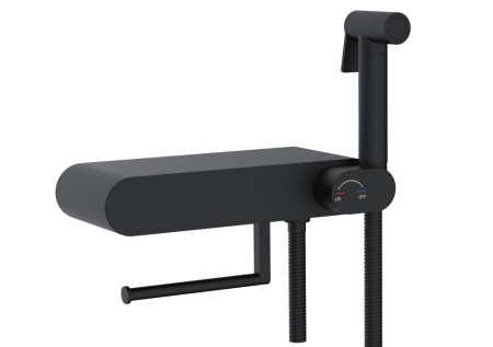 Смеситель с полочкой и держателем туалетной бумаги, с гигиеническим душем - RGW SP-222B, черный, артикул 581408222-04