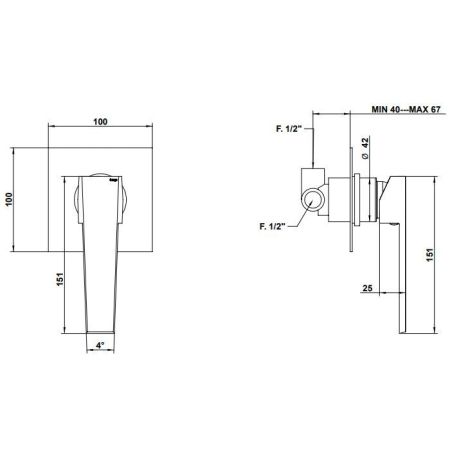 Bongio Stelth Встраиваемый смеситель для душа, цвет хром (с внутренней частью), артикул 01524CR00