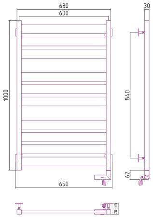 Полотенцесушитель электрический "ЦЕНТУРИОН 2.0" 1000х600 / МЭМ правый (БЕЛЫЙ), артикул 12-5603-1060