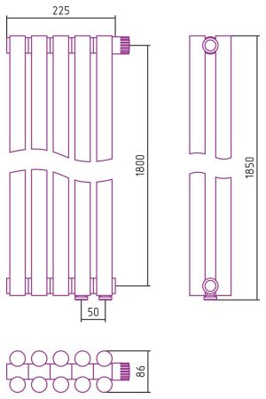 Отопительный радиатор ЭСТЕТ-11 н/ж EU50 1800х225 / 5 сек (Матовый БЕЛЫЙ), артикул 30-0312-1805