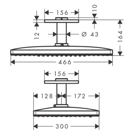 HG Rainmaker Select 460 Верхний душ 466x300мм, потолочный держатель, 2jet (Rain, RainStream), цвет: белый/хром, артикул 24004400